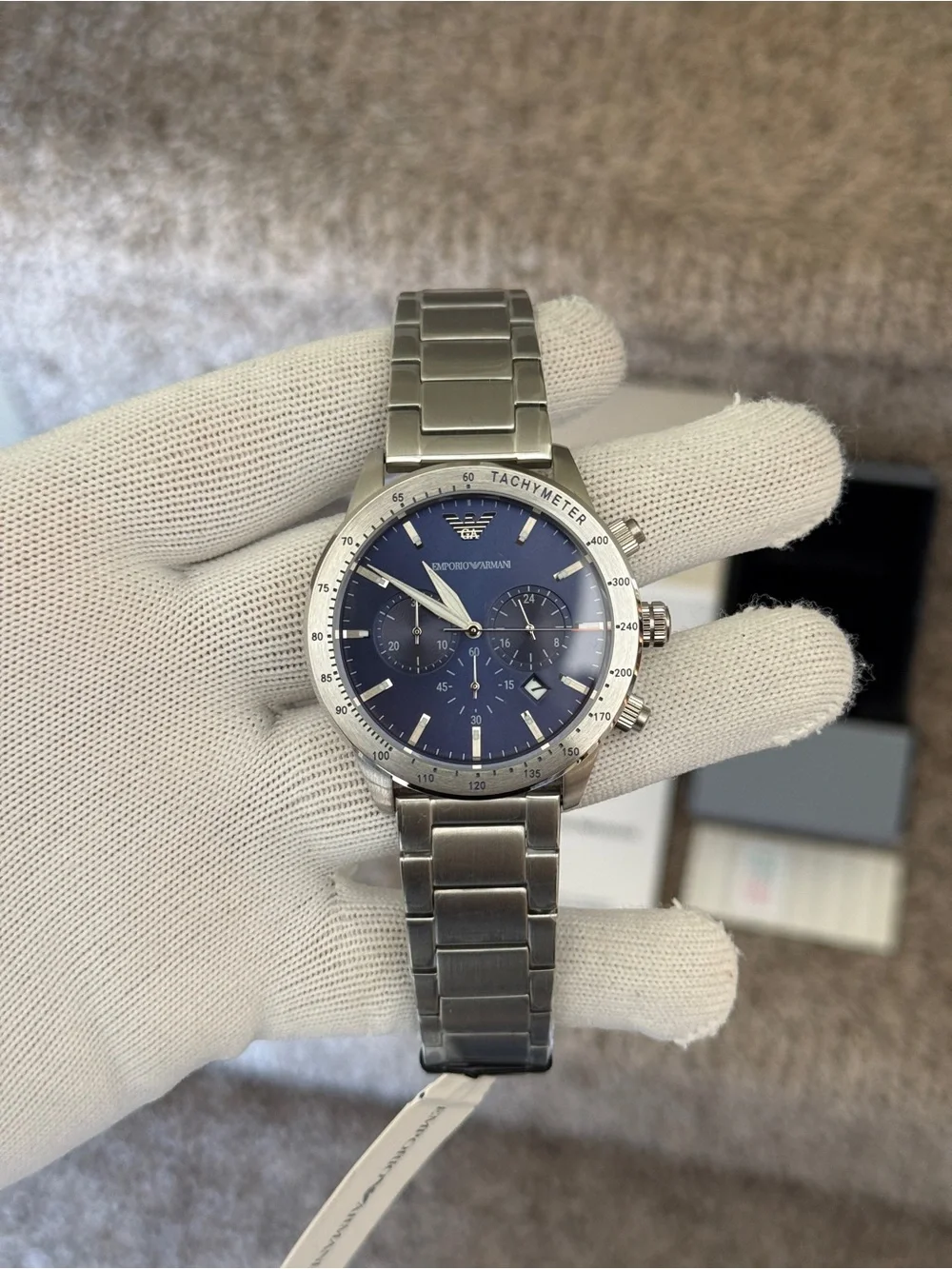 Emporio Armani Stainless Silver Bracelet Watch with Blue Dial men’s